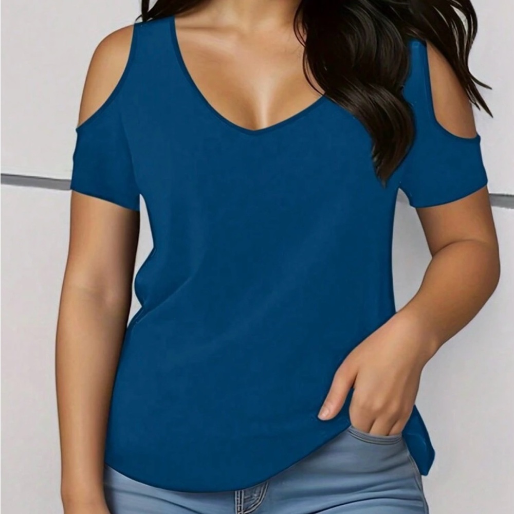 V-Neck Cold Shoulder Tee - Picture 6 of 6